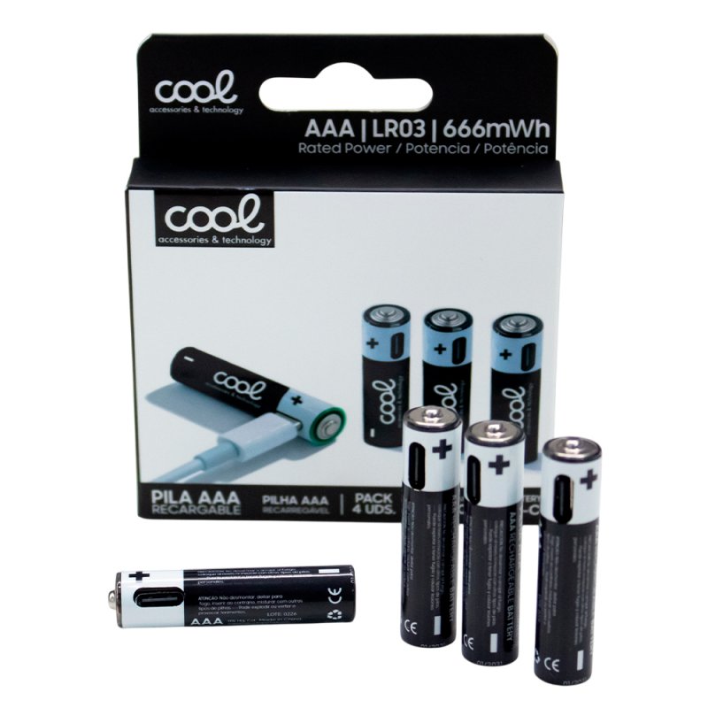 Pilhas Alcalinas Recarregáveis ​​COOL AAA LR03 (Pack 4 u.)