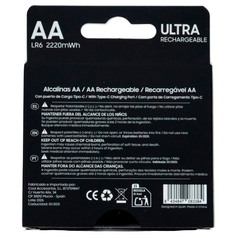 Pilhas Alcalinas Recarregáveis ​​COOL AA LR6 (Pack 4 u.)