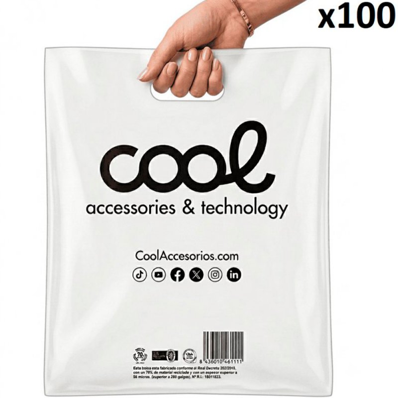Pack 100 Large 70% Recycled White Plastic Bags COOL (51 x 40 cm)