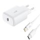 Cargador Red Universal Fast Adapt. (PD) Tipo-C COOL (25W) Blanco + Cable Tipo-C a Lightning