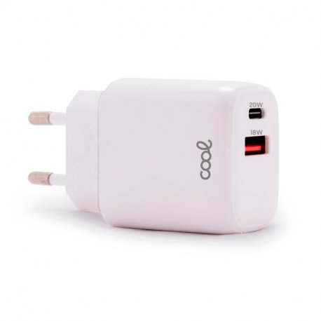 Cargador Red Universal Fast Charger (PD) Dual Tipo-C / USB COOL (20W) Blanco