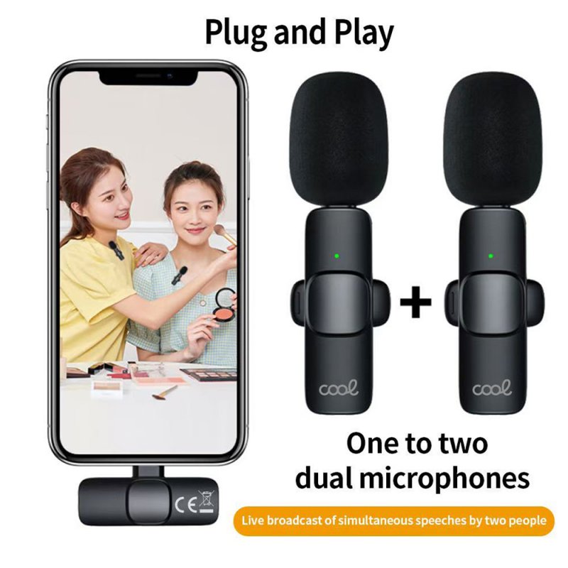 Microfone Sem Fios COOL (Kit com 2 unidades + Adaptador Tipo-C) Universal
